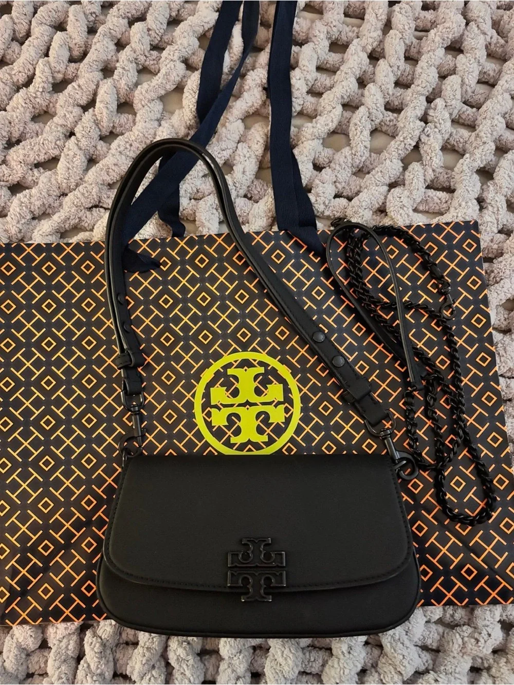 Tory Burch Black Leather Fleming-Style Crossbody